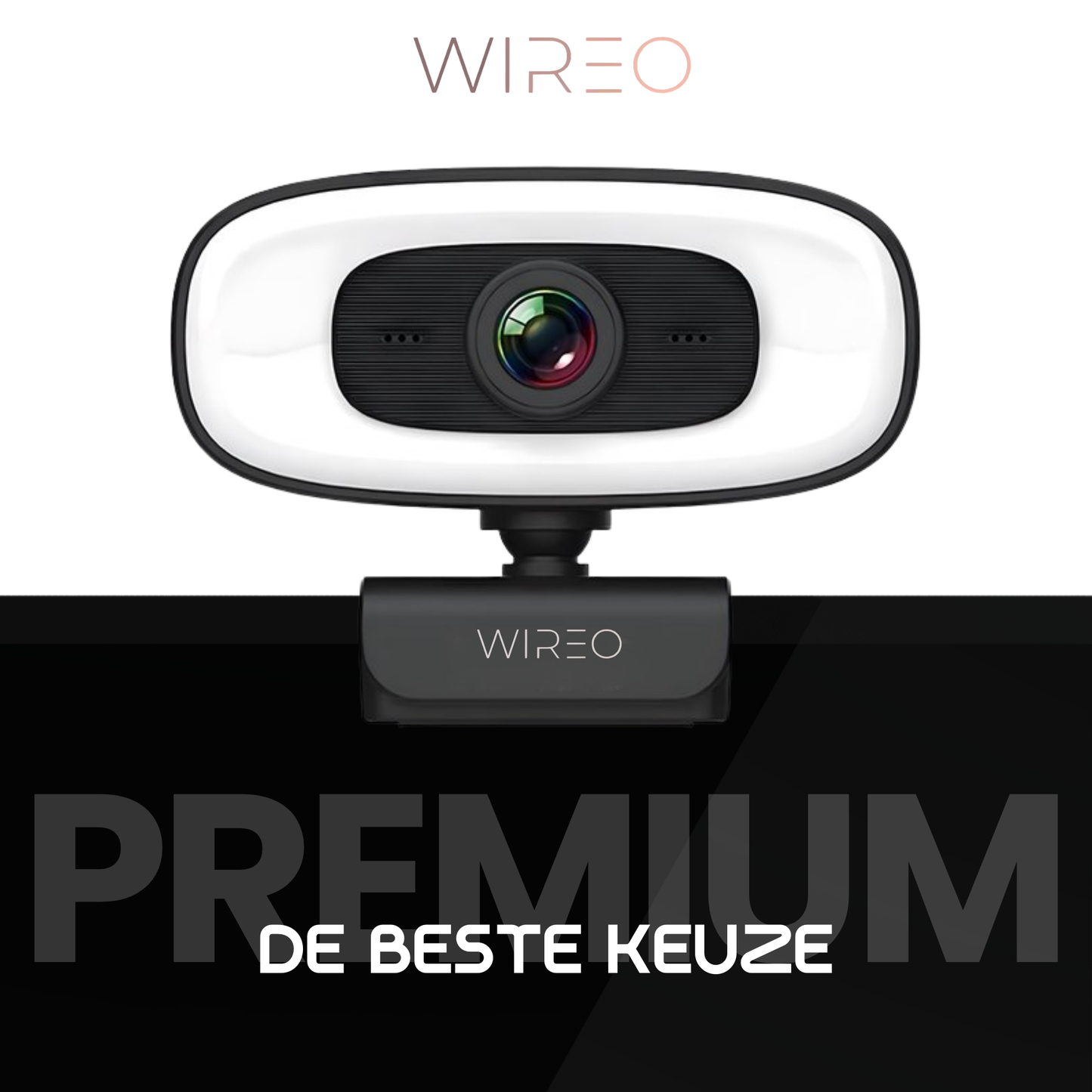 WiREO Vision Pro™ Webcam with Ring Light - 4K Full HD - Plug & Play - Built-in Microphone