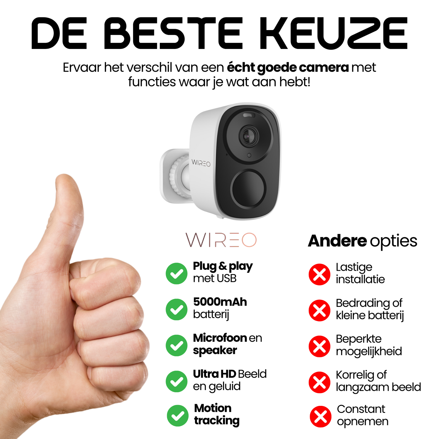 Caméra IP extérieure rechargeable WiREO SecureView™ - Caméra de sécurité sans fil - Suivi de mouvement - Micro et haut-parleur intégrés - Carte SD et stockage cloud possibles - Vision nocturne - Batterie intégrée 5000mAh