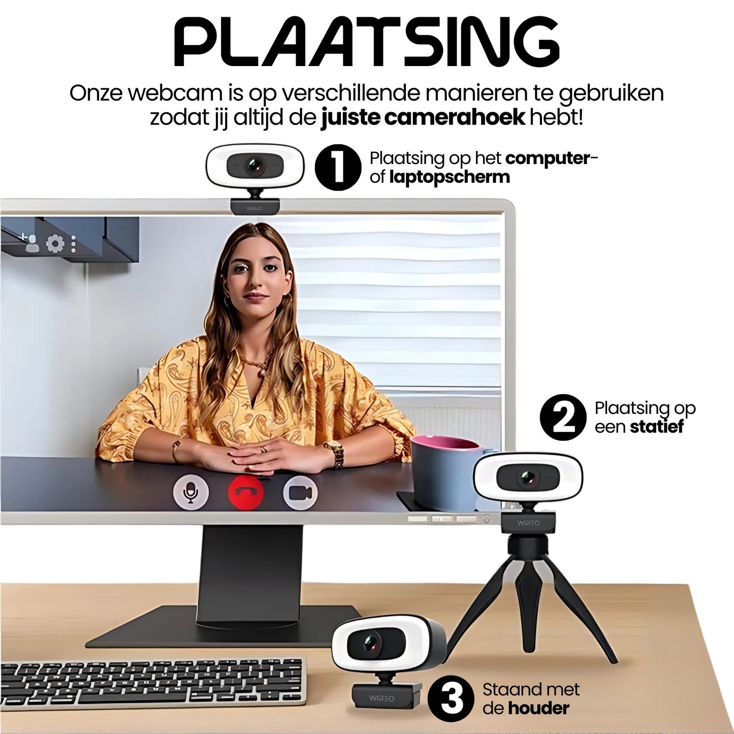 Webcam WiREO Vision Pro™ con luce anulare - 4K Full HD - Plug & Play - Microfono integrato