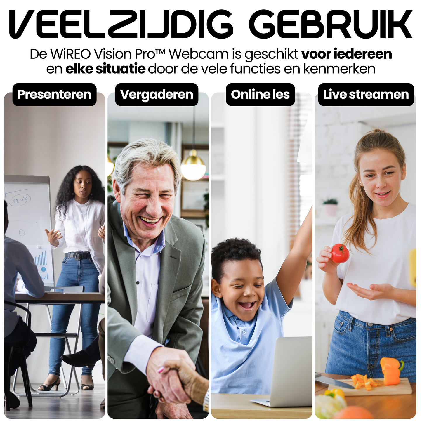 Webcam WiREO Vision Pro™ con luce anulare - 4K Full HD - Plug & Play - Microfono integrato